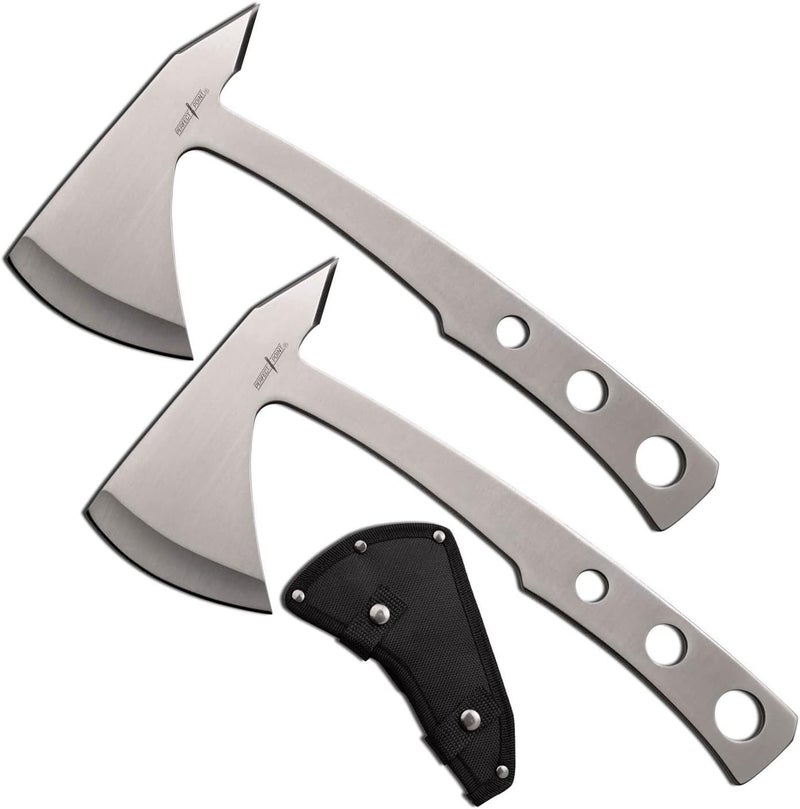 Perfect Point Throwing Axes – Set of 2-9.5-inches Overall, Satin Finish Stainless Steel Blade Handle, Includes Nylon Sheath, Full Tang Construction, Well Balanced, Throwing Sport Axes – PP-107-S2 - Image 1